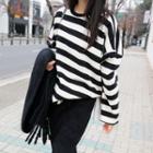 Dolman-sleeve Striped Sweatshirt Black - One Size