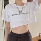 Short-sleeve Lettering Cropped T-shirt 63253 - T-shirt - White - One Size