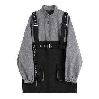 Sweatshirt Panel Pinafore Mini Dress With Belt