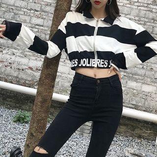 Lettering Cropped Two Tone Jacket