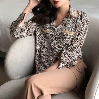 Lapel Leopard Long-sleeve Shirt