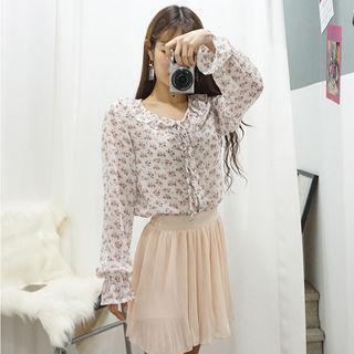Band-waist Shirred Chiffon Mini Skirt