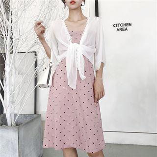 Spaghetti Strap Dotted Open-back A-line Sundress / Light Jacket