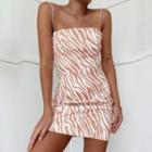 Zebra Slim-fit Spaghetti-strap Mini Dress