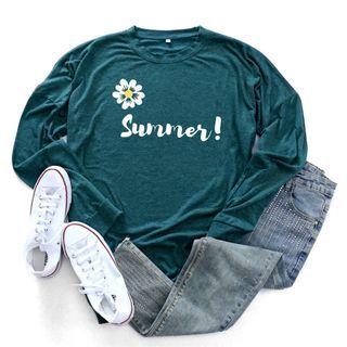 Flower Summer Print Round-neck Long-sleeve T Shirt