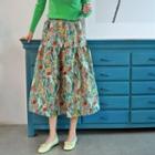 Shirred Floral Midi Skirt