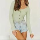 Ribbed U-neck Long-sleeve Cropped Top