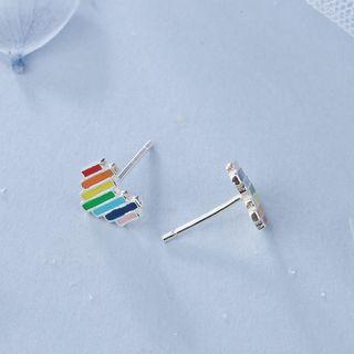 925 Sterling Silver Heart Stud Earring 1 Pair - Multicolor - One Size