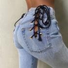 Lace-up High-waist Straight Leg Jeans