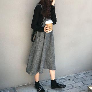 Houndstooth Loose-fit Pinafore Dress Black - One Size
