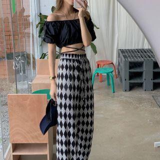 Diamond Print Wide Leg Pants