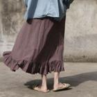 Linen Midi A-line Skirt Purple - One Size