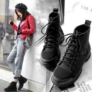 Lace-up Platform Canvas Short Boots