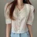 Short-sleeve Buttoned Top Off-white - One Size