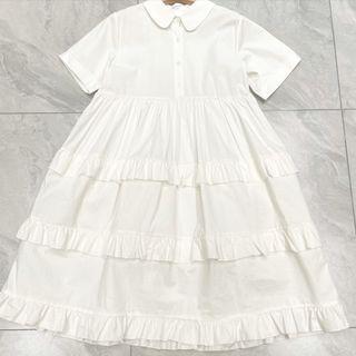 Short-sleeve Ruffled Midi A-line Shirtdress White - One Size