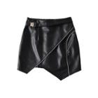 Faux Leather Asymmetrical Mini Pencil Skirt