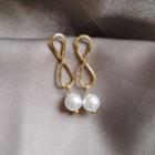 Alloy Faux Pearl Dangle Earring 1 Pair - S925 Silver Stud Earrings - Gold & White - One Size