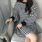 Puff-sleeve Striped Mini A-line Dress Stripes - One Size