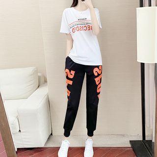 Short-sleeve Lettering T-shirt / Sweatpants / Set