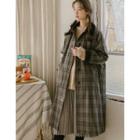 Corduroy-trim Plaid Trench Coat Brown - One Size