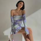 Set: Tie-dyed Mini Tube Dress + Tie Cape Top