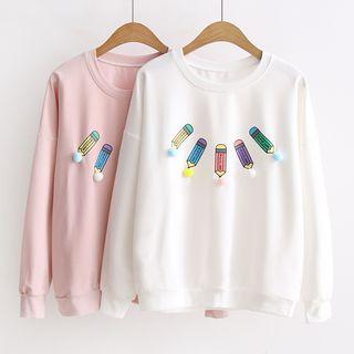 Pompom Pencil Print Long Sleeve T-shirt