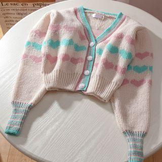 Heart Pattern Cardigan Love Heart - White - One Size