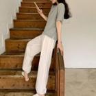 Short-sleeve Cutout-back T-shirt / Drawstring Sweatpants