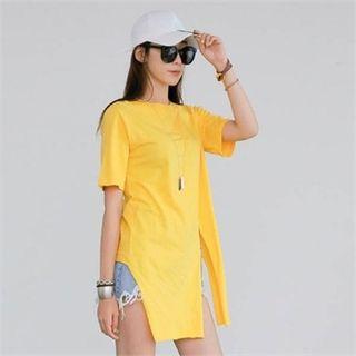 Round-neck Slit-front Top