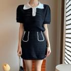 Short-sleeve Polo Knit Top / Mini Skirt