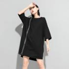Round-neck Plain Oversize Zip Dress Dress - One Size