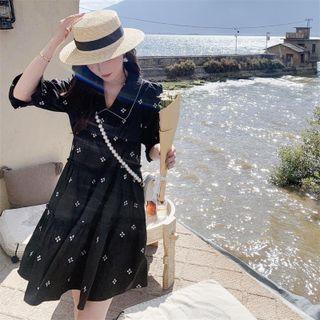 Embroidered Floral Short-sleeve Dress