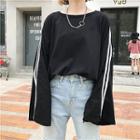 Bell-sleeve Loose-fit Crewneck Striped T-shirt