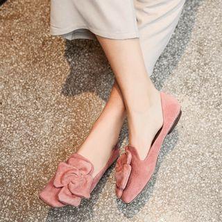 Genuine Leather Flower Accent Flats