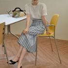 Short-sleeve Blouse / Striped Midi A-line Skirt
