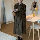 Lapel Plaid Shirtdress / Plain Shawl