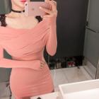 Lace-strap Off-shoulder Mini Dress