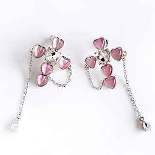 Heart Cross Faux Cat Eye Stone Alloy Dangle Earring 1 Pair - Pink - One Size