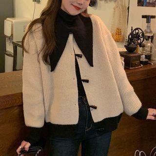 Collared Toggle-front Cardigan Almond - One Size