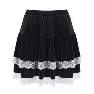 Lace Trim Tiered Mini Skirt