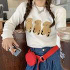 Bear Embroidered Knit Sweater