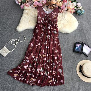 Sleeveless Floral Chiffon Maxi A-line Dress