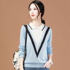 Collared Color Panel Knit Top