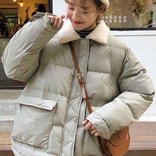Color-block Zip Long-sleeve Coat As Shown In Figure - One Size