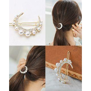 Faux-pearl Crescent Hair Barrette One Size