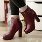 Chunky-heel Round-toe Strapped Short Boots