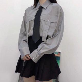 Pocket Detail Shirt / Tie / Wide-leg Pants / Set