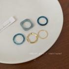 Set Of 5: Acetate Alloy Ring Set Of 5 - Blue & Gold - One Size