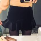 Ruffle-hem Velvet Mini Skirt