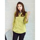 Notched-collar Slit-cuff Satin Shirt